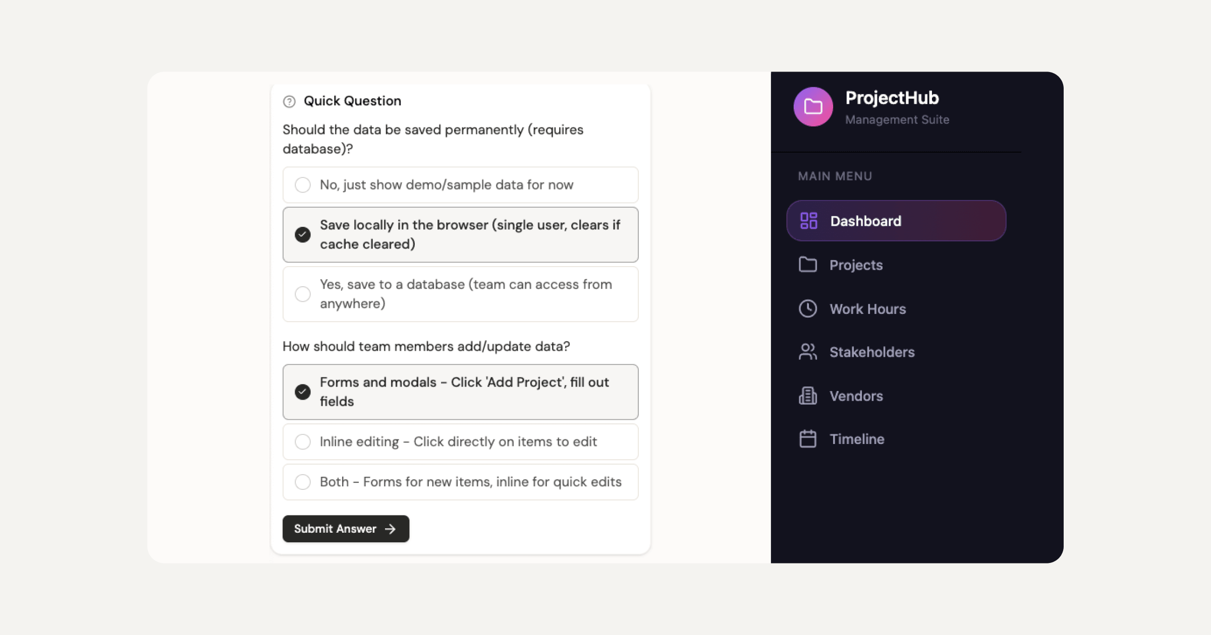 The Sticklight platform turning a prompt into a production-ready build